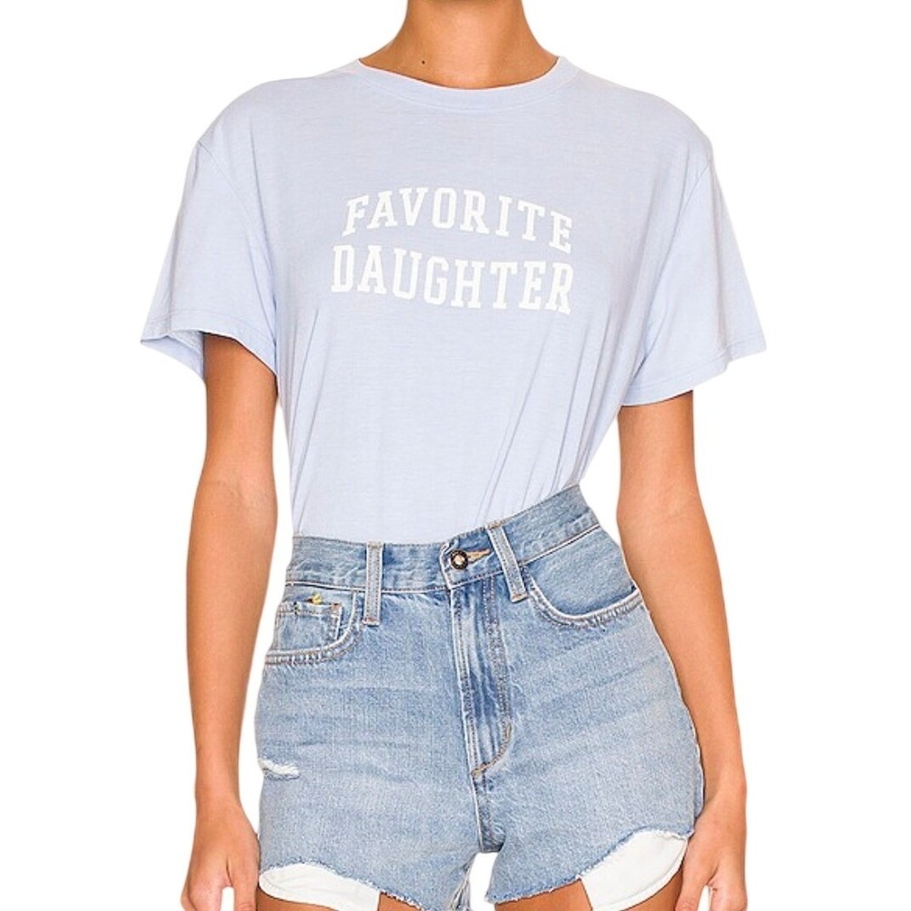 Favorite Daughter Revolve Collegiate Cropped Tee Baby Blue XS Crewneck Graphic
